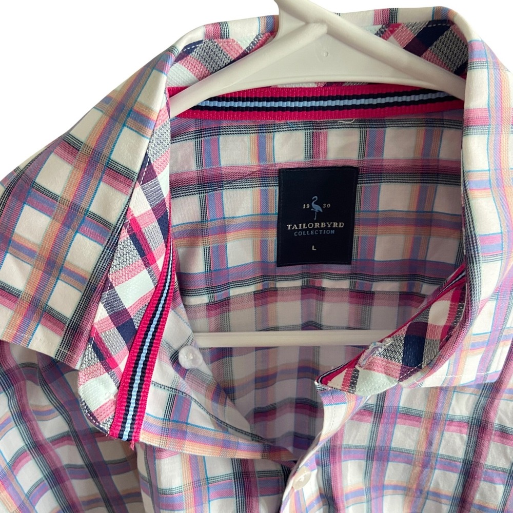 Tailorbyrd Collection Mens Large Button Down Shirt Plaid Purple Pink Long Sleeve - Picture 4 of 5